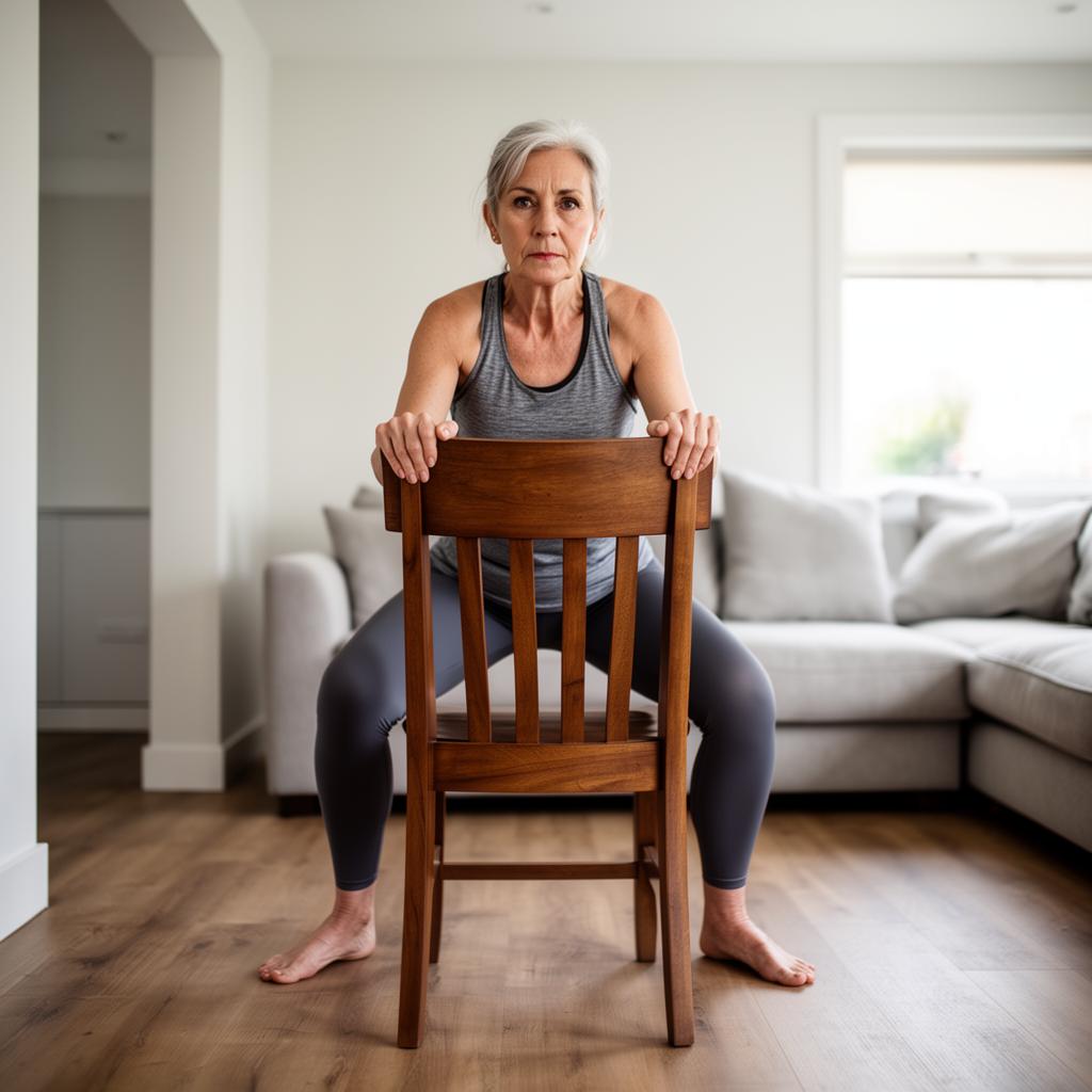 Steady hands gripping a chair during an isometric exercise