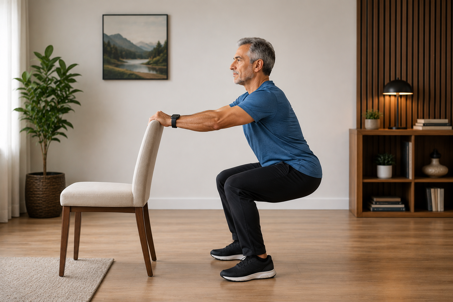 Older adult performing a bodyweight squat